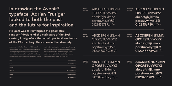 Avenir Oblique Font preview