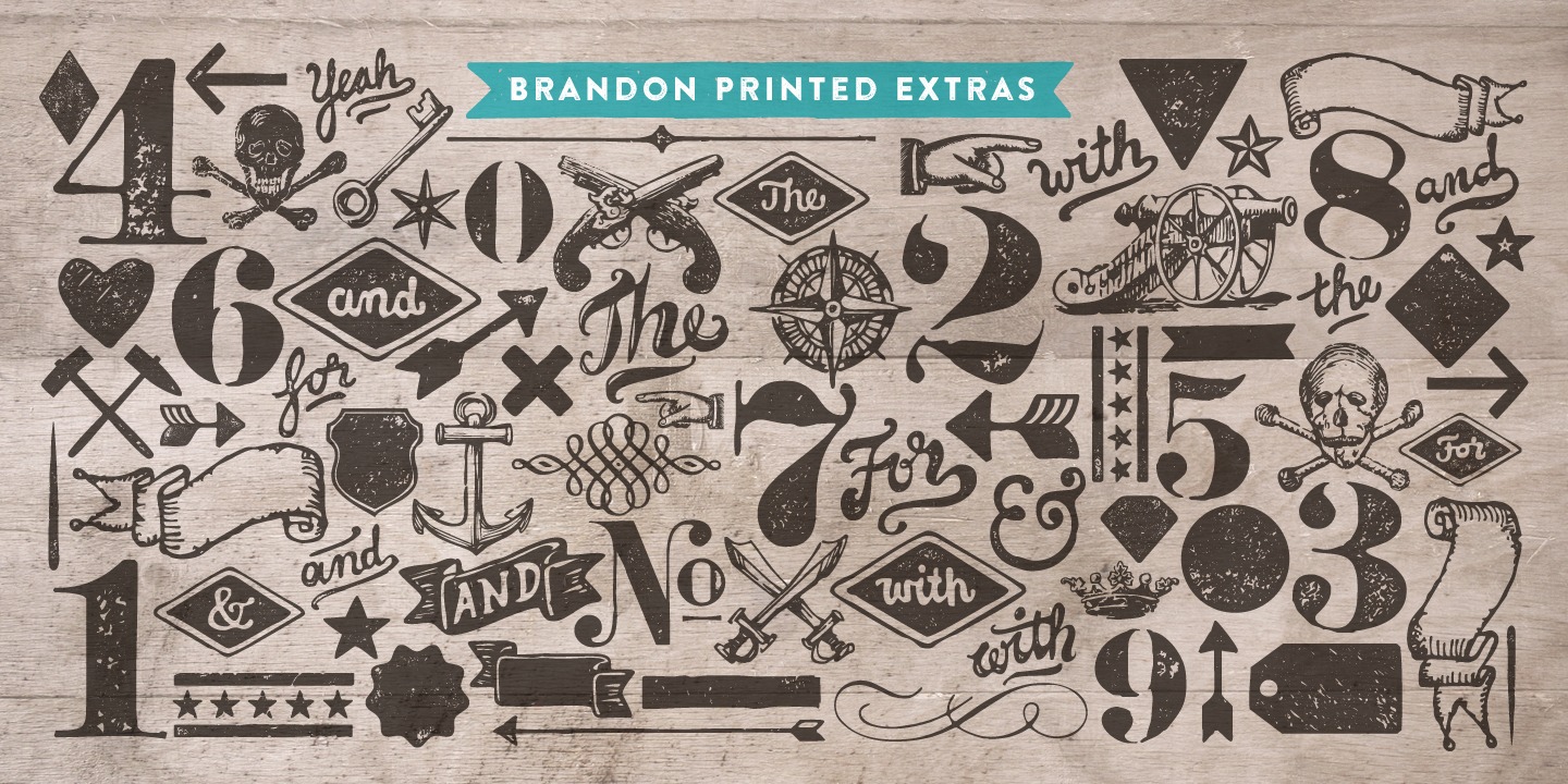 Brandon Printed Extras Font preview