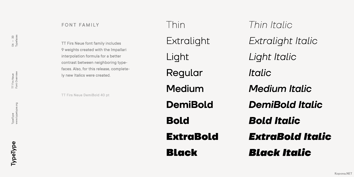 TT Firs Neue Thin Italic Font preview