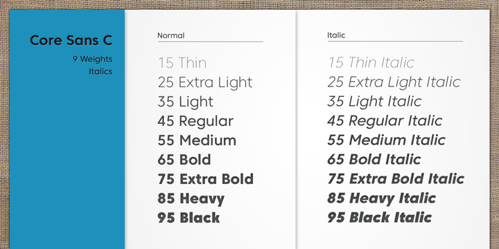 Core Sans C 25 ExtraLight Italic Font preview