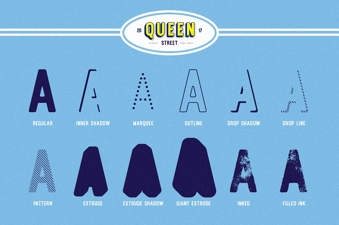 Queen Street Extrude Font preview