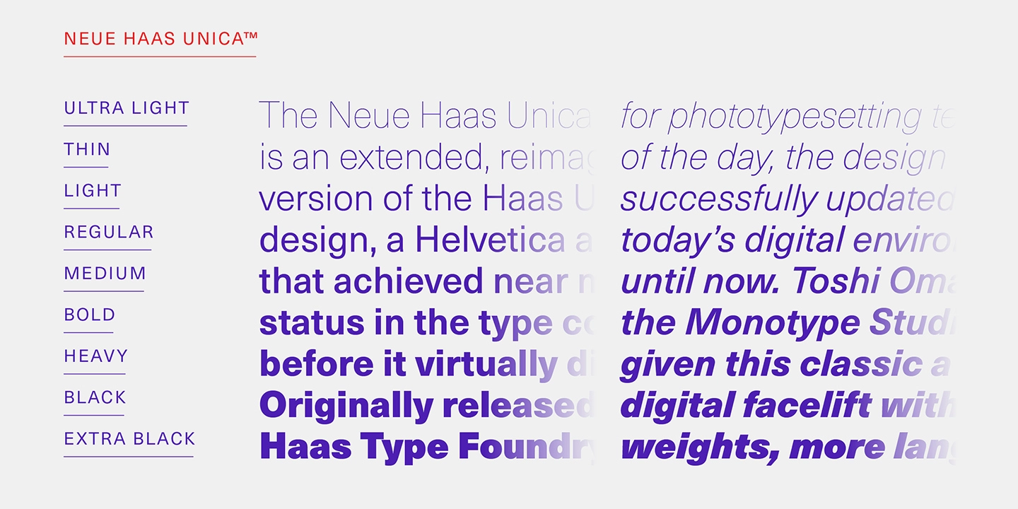 Neue Haas Unica ExtraLight Italic Font preview