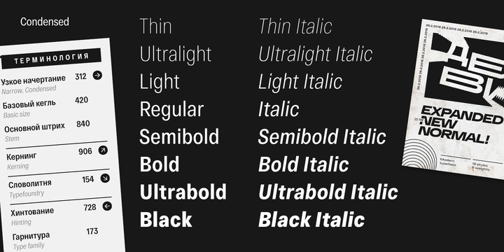 RF Dewi Condensed Ultralight Italic Font preview