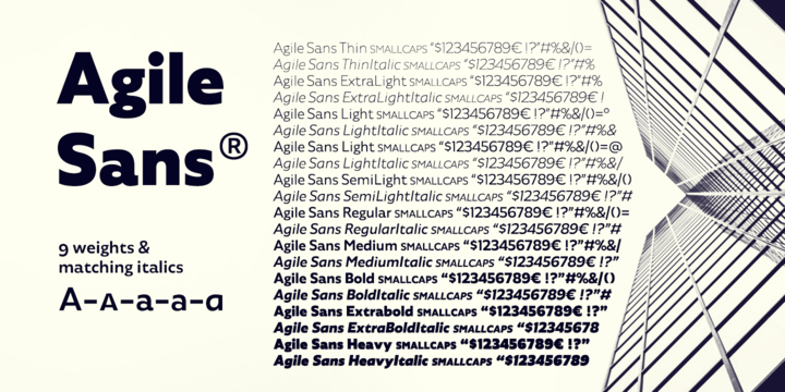 Agile Sans Semi Light Italic Font preview