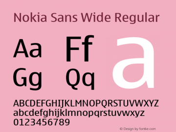 Nokia Sans Wide anvirallinenkirjasin Font preview