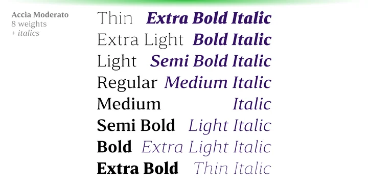 Accia Moderato Extra Light Italic Font preview