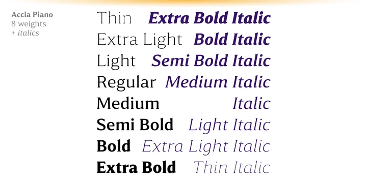 Accia Piano Extra Light Italic Font preview