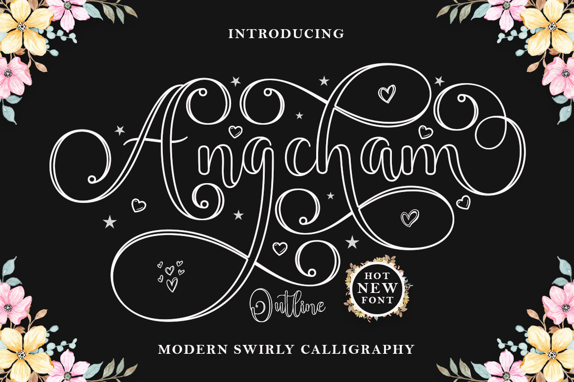 Angcham Outline Font preview