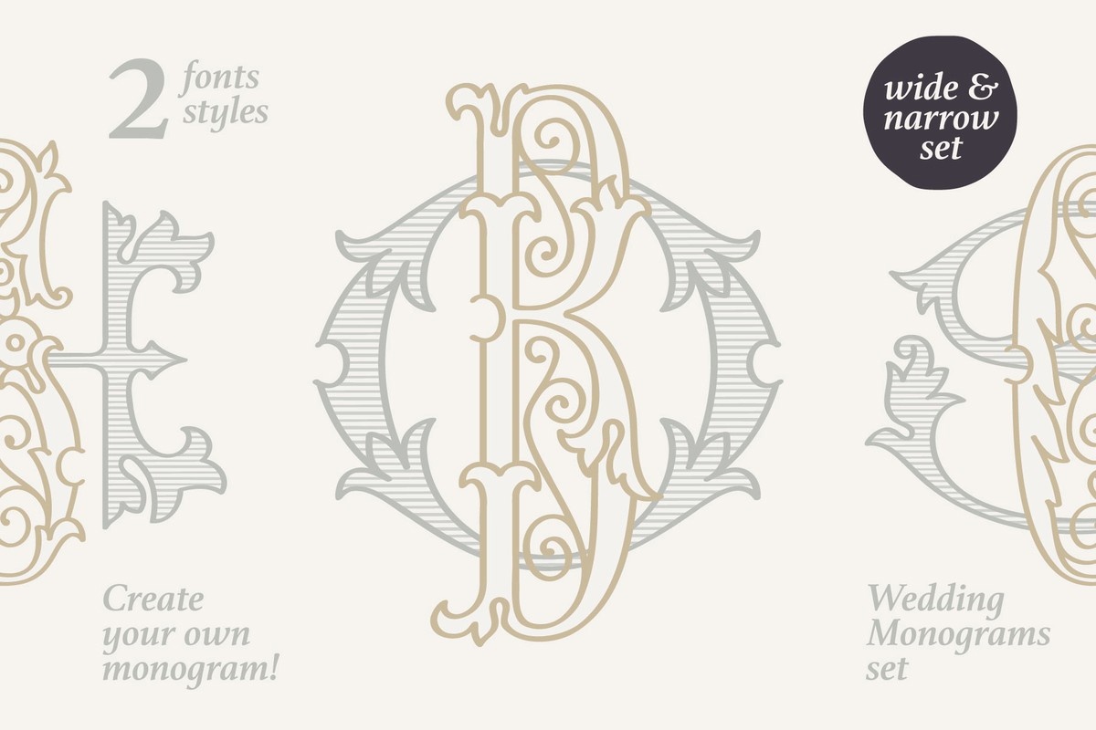 Wedding Monograms NarrowLine Font preview