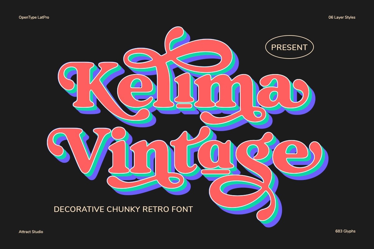 Kelima Vintage HalfExtrude Font preview