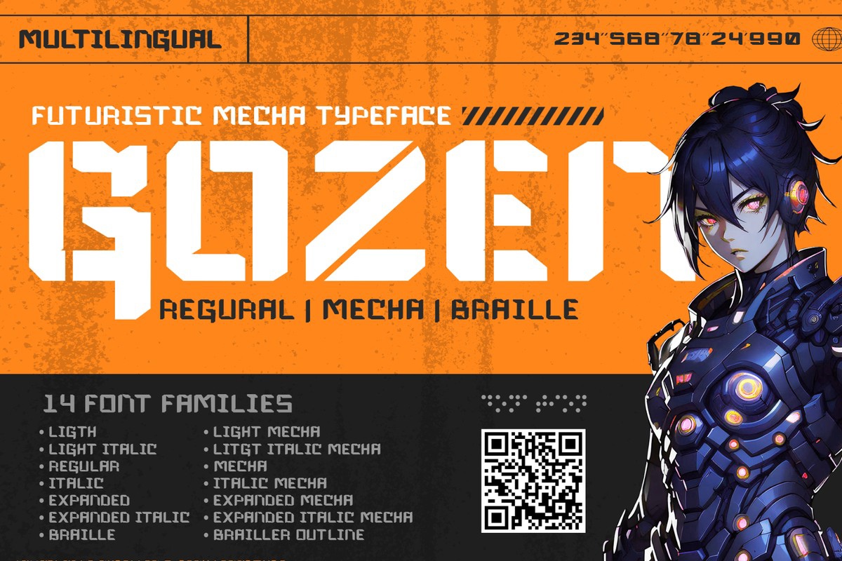 Gozen Expanded Mecha Font preview