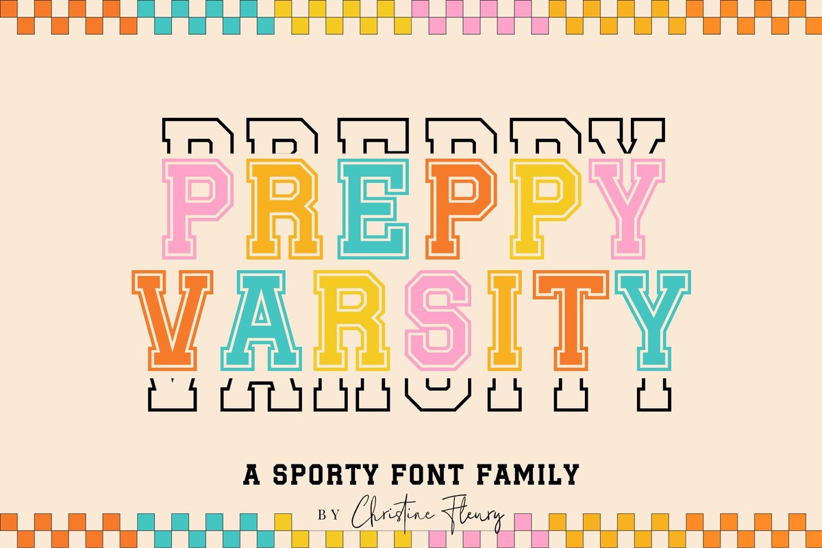 CF-Preppy Varsity Outlined Font preview