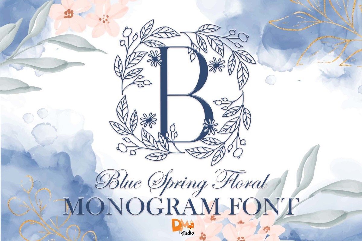 Blue Spring Floral Monogram Regular Font preview